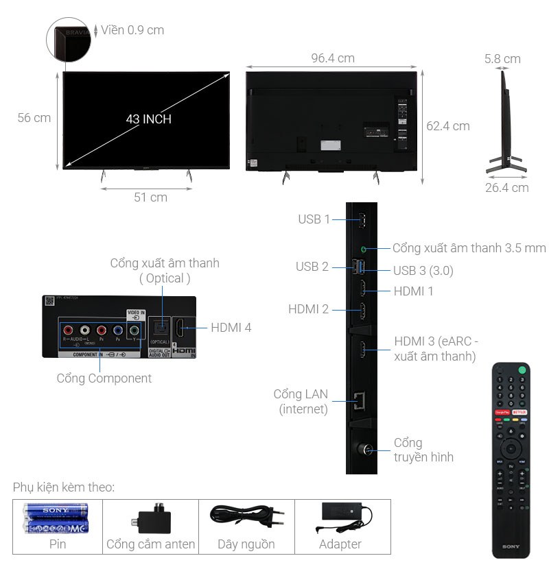 Smart Tivi Sony 4K 43 Inch 43X8500H UHD