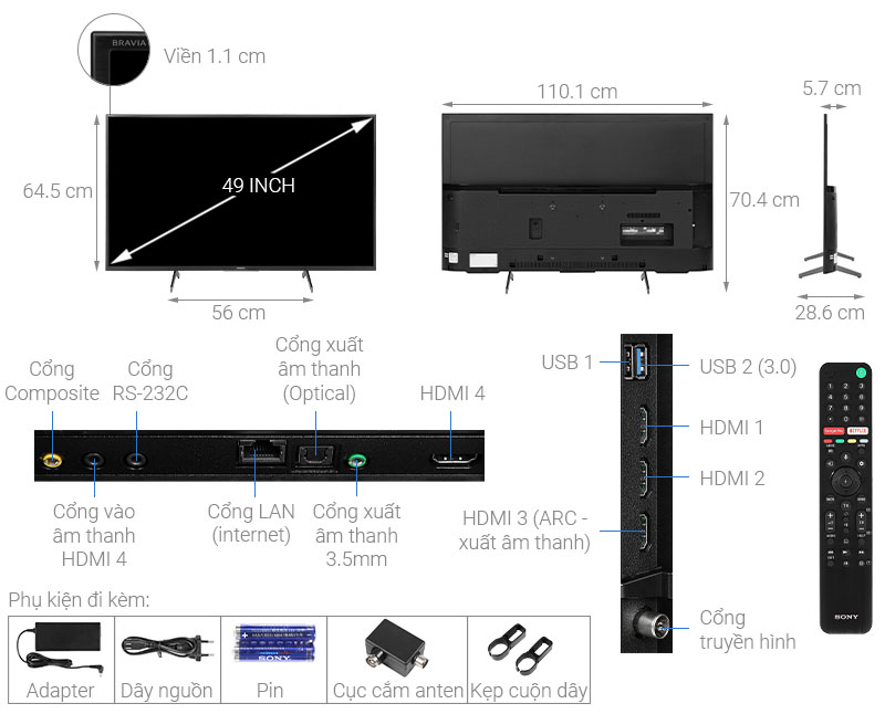 Smart Tivi Sony 4K 49 Inch 49X8000H UHD