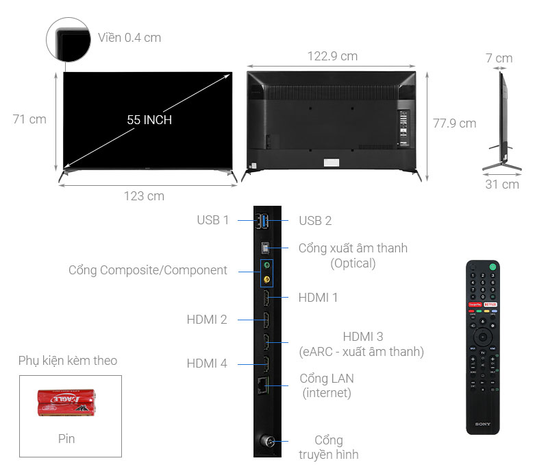 Smart Tivi Sony 4K 55 inch 55X9500H UHD
