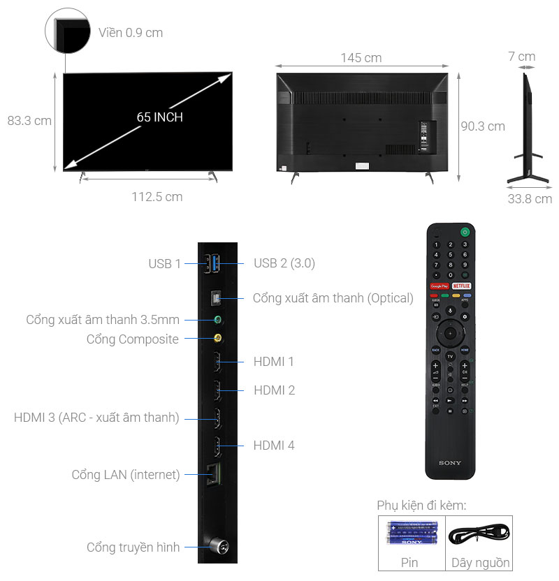 Smart Tivi Sony 4K 65 inch 65X9000H UHD