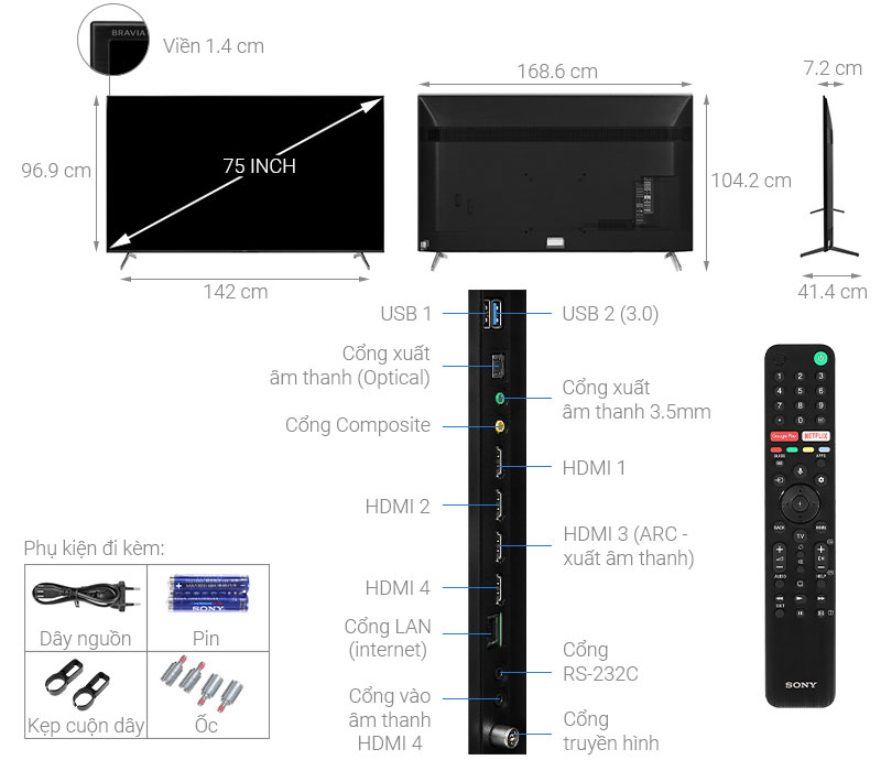 Smart Tivi Sony 4K 75 Inch 75X8000H UHD