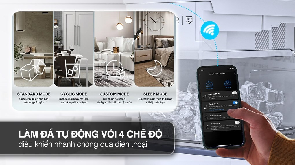 Làm đá tự động với 4 ngăn lạnh