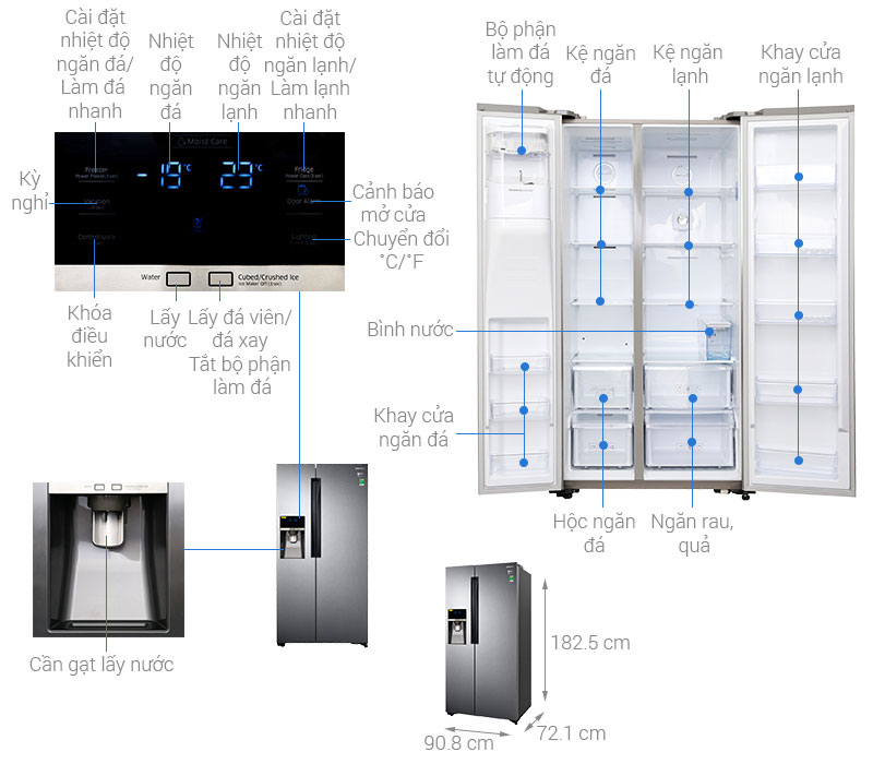 Tủ lạnh Samsung Inverter 682 lít RS58K6417SL/SV (2 cửa) - kích thước