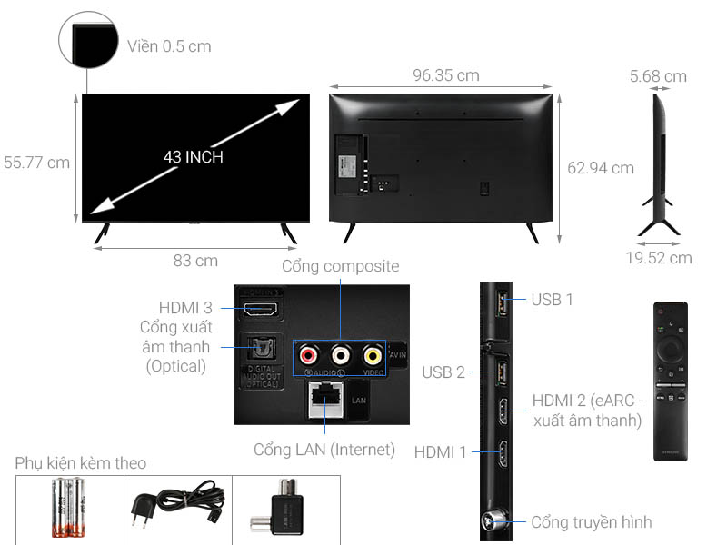 Smart tivi 4K Samsung QLED 43 inch Q60T (QA43Q60TAKXXV)