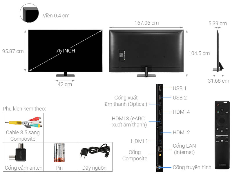 Smart Tivi Samsung QLED 4K 75 inch QA75Q80TA
