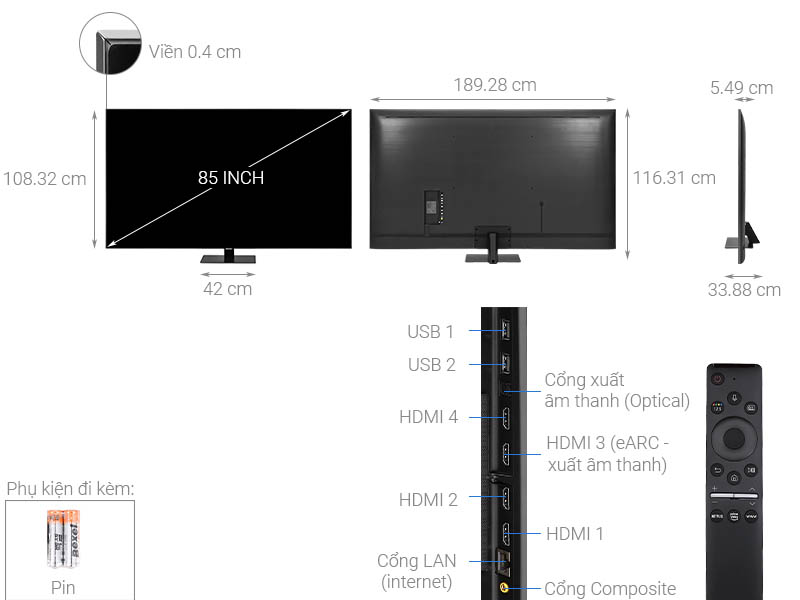 Smart Tivi Samsung QLED 4K 85 inch QA85Q80TA