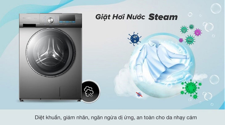 Máy giặt Sharp 9kg ES-FM90CB-DG lồng ngang - Công nghệ giặt hơi nước Steam, diệt 99% vi khuẩn