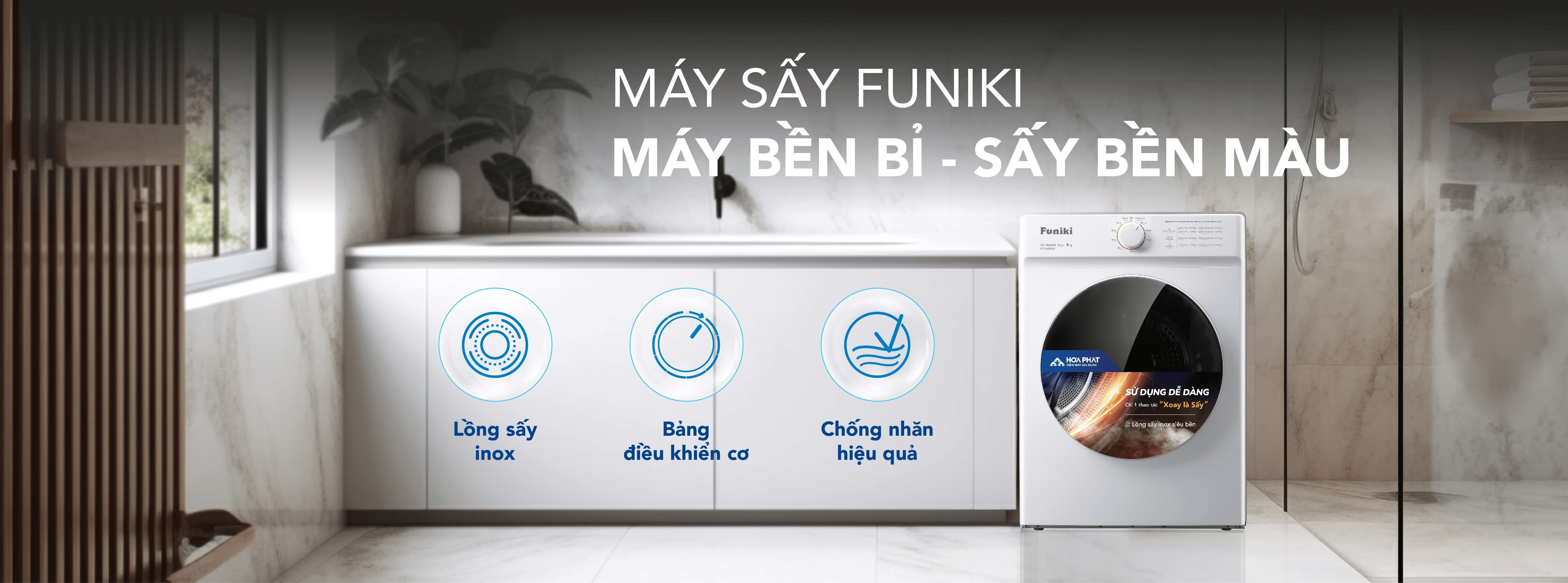 Máy sấy thông hơi Funiki 8kg HDV680AW