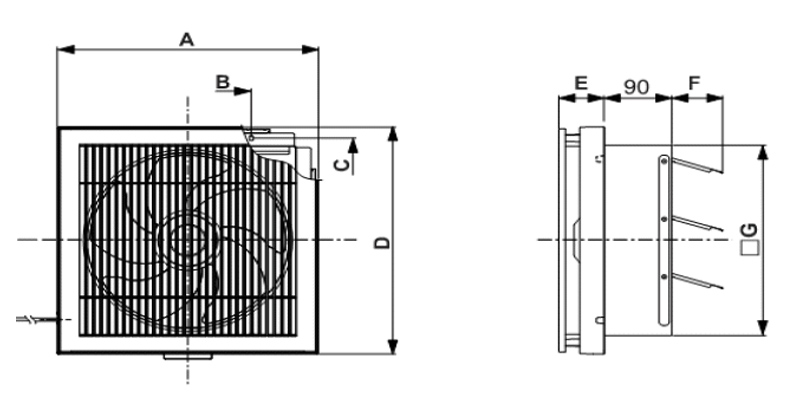 Quạt thông gió âm tường có lưới Mitsubishi Electric EX-20SKC5T-BW