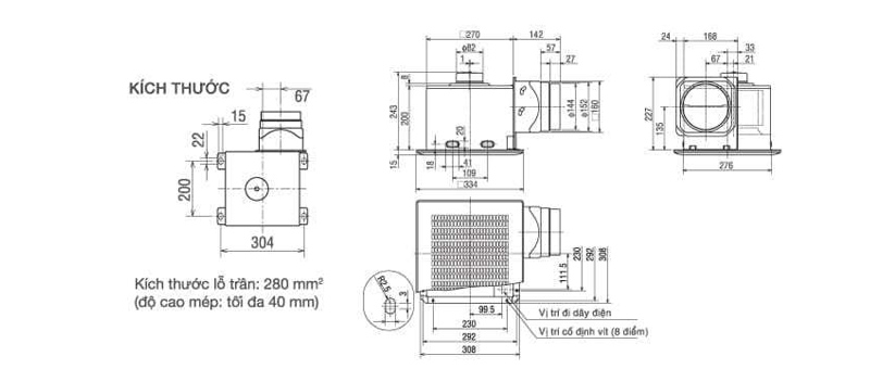 Quạt thông gió âm trần nối ống gió Mitsubishi Electric VD-20Z4T3 chính hãng