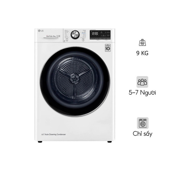 Máy Sấy Heatpum LG Inverter 9Kg DVHP09W Lồng Ngang