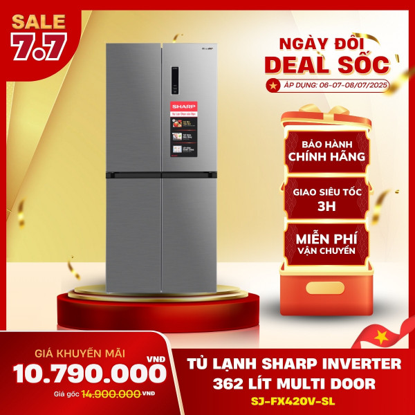 Tủ lạnh Sharp Inverter 362 lít Multi Door SJ-FX420V-SL