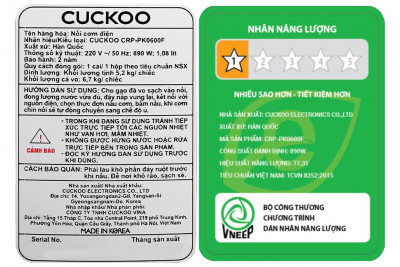 Nồi cơm điện tử áp suất Cuckoo 1.08 lít CRP-PK0600F/BKRDVN