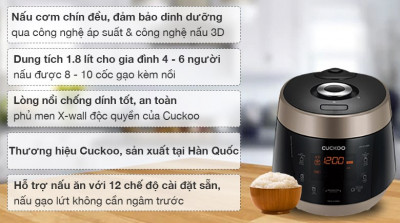 Nồi cơm điện tử áp suất Cuckoo 1.8 lít CRP-PK1000S/BKCGVNCV 