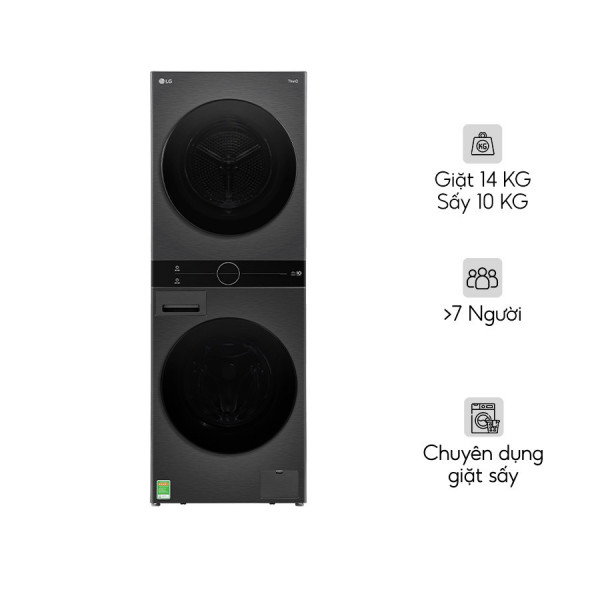 Tháp giặt sấy LG WashTower Inverter giặt 14 kg - sấy 10 kg WT1410NHB