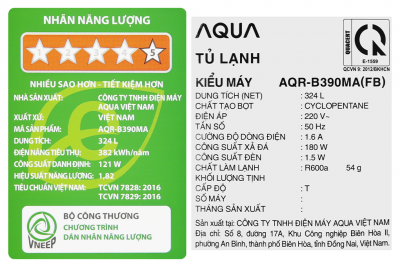 Tủ lạnh Aqua Inverter 324 lít AQR-B390MA(FB)