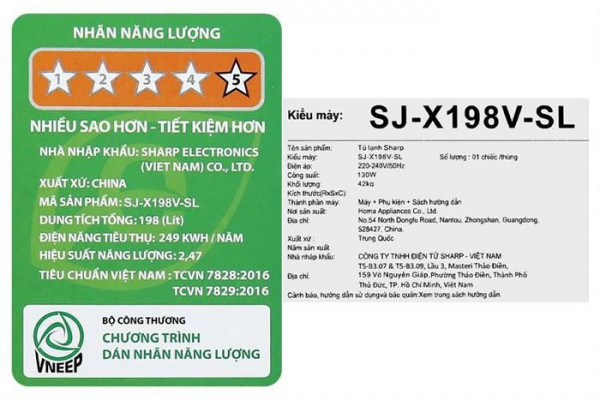 Tủ Lạnh Sharp Inverter 198 Lít SJ-X198V-SL