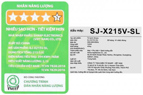 Tủ Lạnh Sharp Inverter 215 Lít SJ-X215V-SL