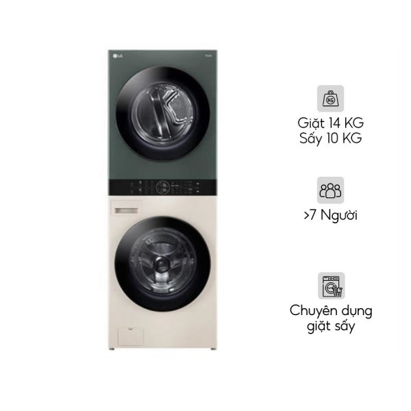 Tháp giặt sấy LG WashTower Inverter giặt 14 kg - sấy 10 kg WT1410NHEG