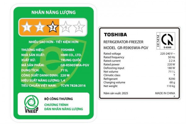 Tủ lạnh Toshiba Inverter 711 lít Side By Side GR-RS905WIA-PGV(22)-XK