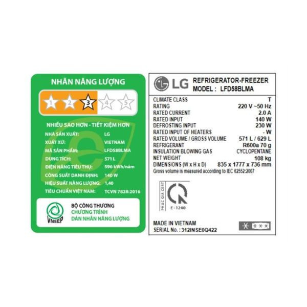Tủ lạnh LG Inverter 571 lít Multi Door LFD58BLMA