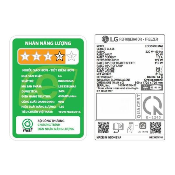 Tủ lạnh LG Inverter 340 lít InstaView LBB33BLMAI
