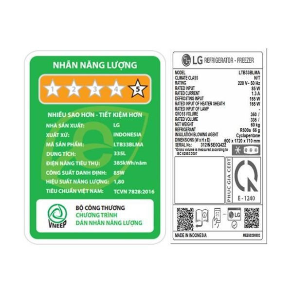 Tủ lạnh LG Inverter 335 lít LTB33BLMA
