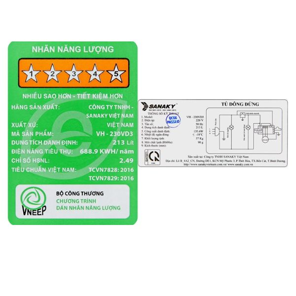 Tủ đông Sanaky Inverter 213 lít TD VH230VD3