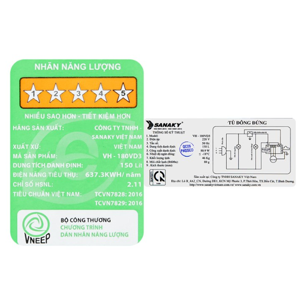 Tủ đông Sanaky Inverter 150 lít VH-180VD3
