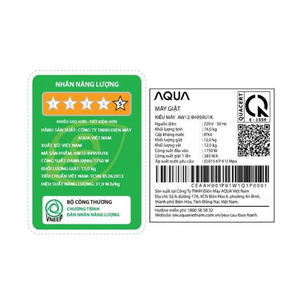 Máy giặt Aqua Inverter 12 kg AW12-B4959U1K(B)