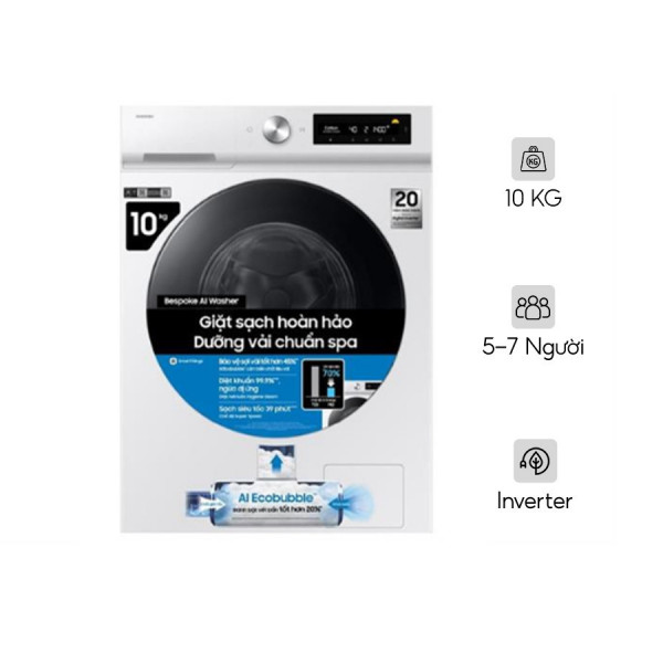 Máy giặt Samsung Bespoke AI EcoBubble Inverter 10 kg WW10DB7U34GWSV Lồng ngang