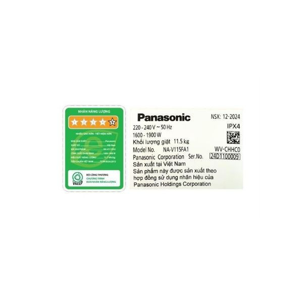 Máy giặt Panasonic Inverter 11.5 kg NA-V115FA1LVT Lồng ngang