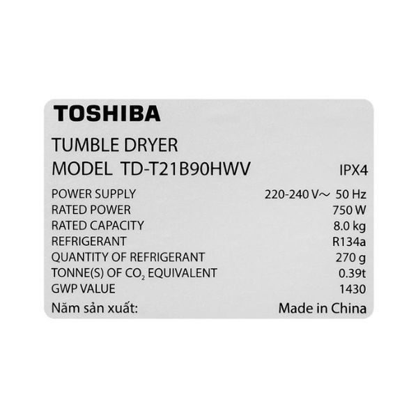 Máy sấy bơm nhiệt Toshiba 8 kg TD-T21B90HWV(MG)