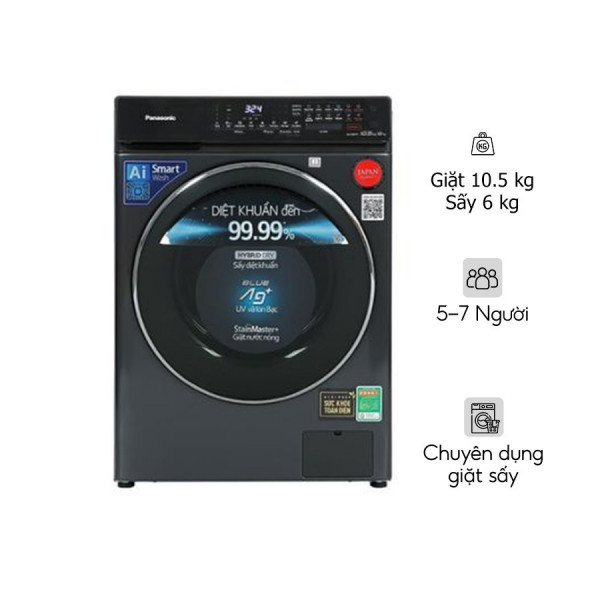 Máy giặt sấy Panasonic Inverter giặt 10.5 kg - sấy 6 kg NA-S056FR1BV