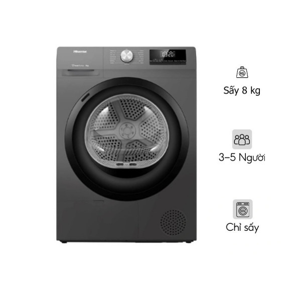 Máy sấy bơm nhiệt Hisense 8 kg DH80N1T