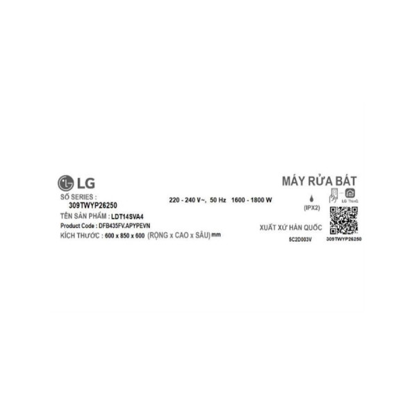 Máy rửa chén bát độc lập LG LDT14SVA4