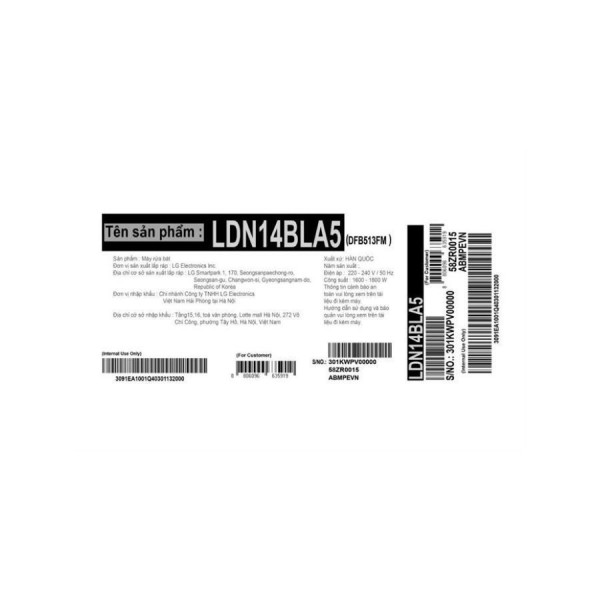 Máy rửa chén bát độc lập LG LDN14BLA5