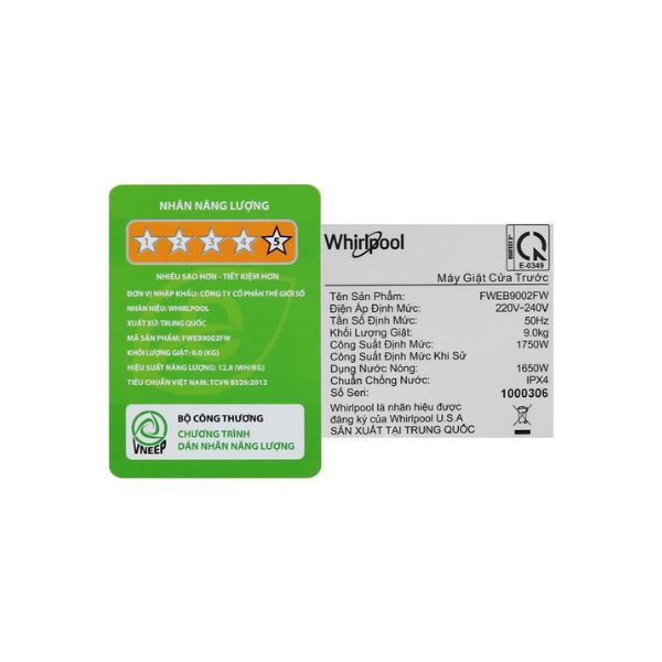 Máy giặt Whirlpool FreshCare Inverter 9 kg FWEB9002FW