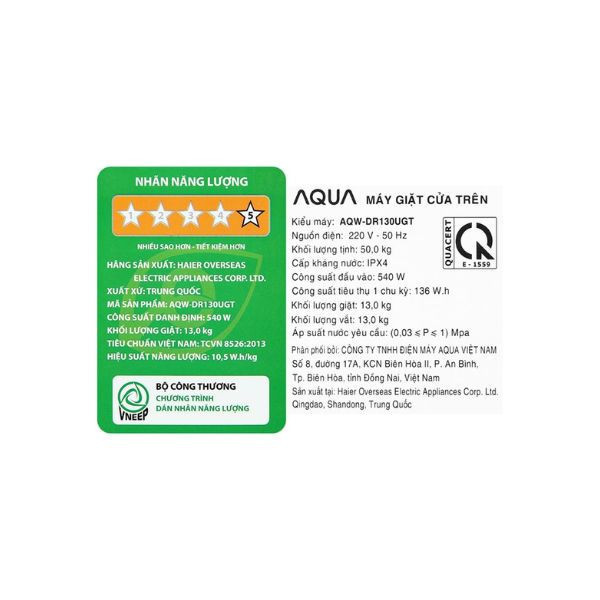 Máy giặt Aqua Inverter 13 kg AQW- DR130UGT PS