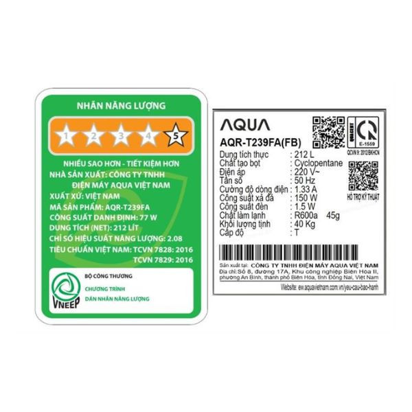 Tủ lạnh Aqua Inverter 212 lít AQR-T239FA(FB)