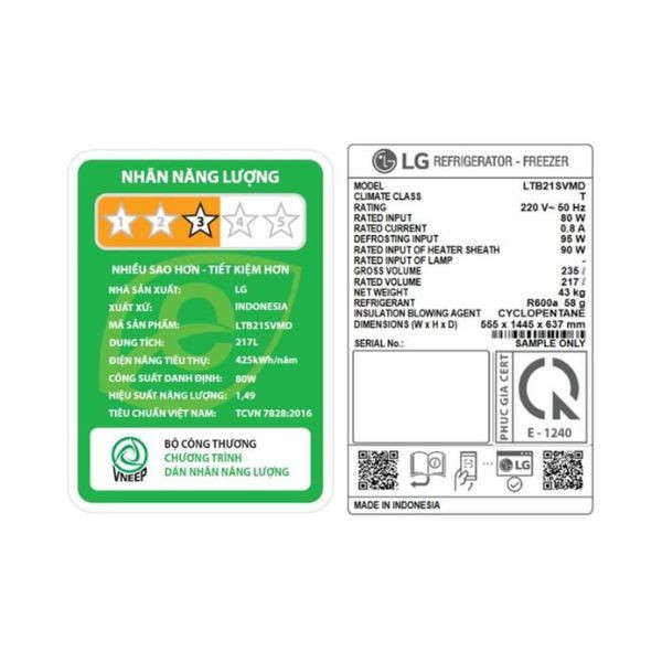Tủ lạnh LG 217 lít LTB21SVMD
