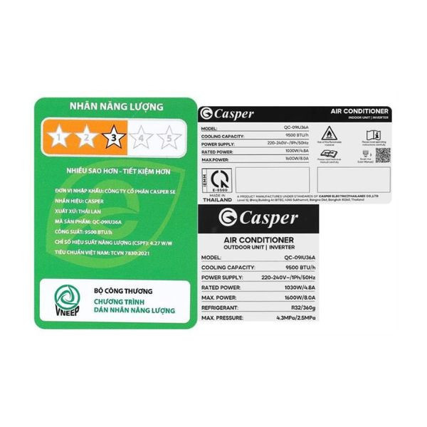 Điều hòa Casper Inverter 9000BTU QC-09IU36A