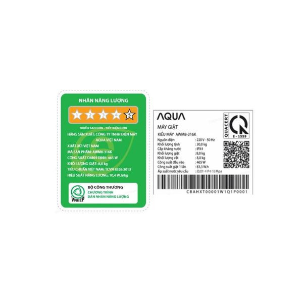 Máy giặt Aqua 8 kg AWM8-316K(B) Lồng đứng