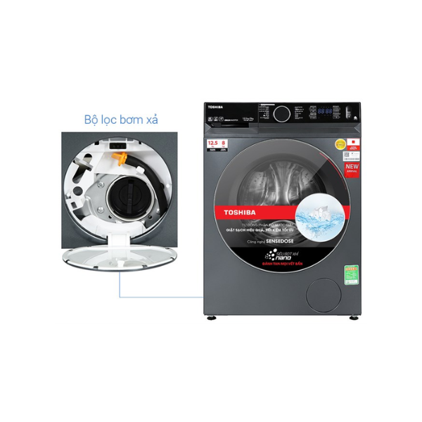 Máy giặt sấy Toshiba Inverter giặt 12.5 kg - sấy 8 kg TWD-BM135GF4V(MG)