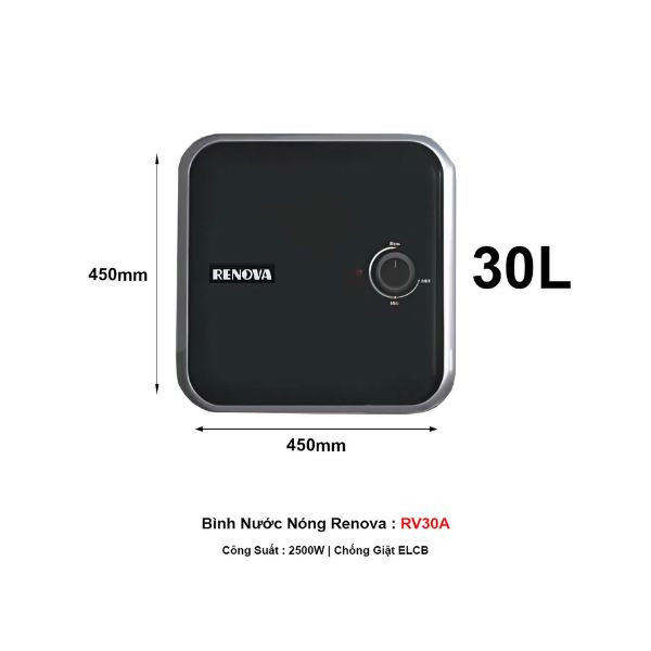 Bình nóng lạnh Renova 30 lít vuông RV30A
